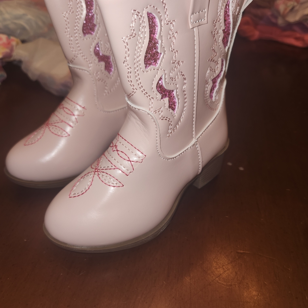 Girls Pink Glitter Accent Cowboy Boots - Kids Shoes